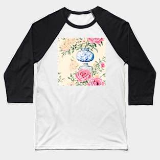 French roses in blue and white jar on pale yellow Baseball T-Shirt